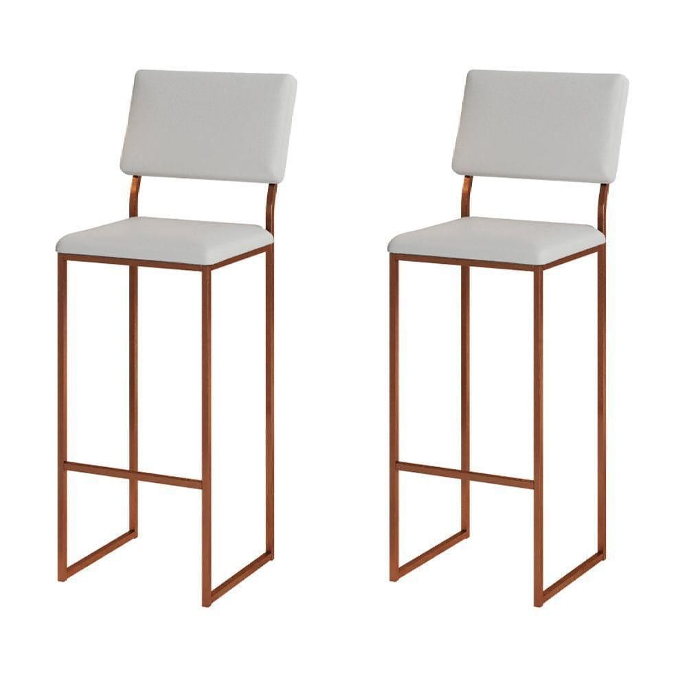 Kit 2 Banquetas Com Encosto Industrial E Moderna Nina Cobre E Corino Branco