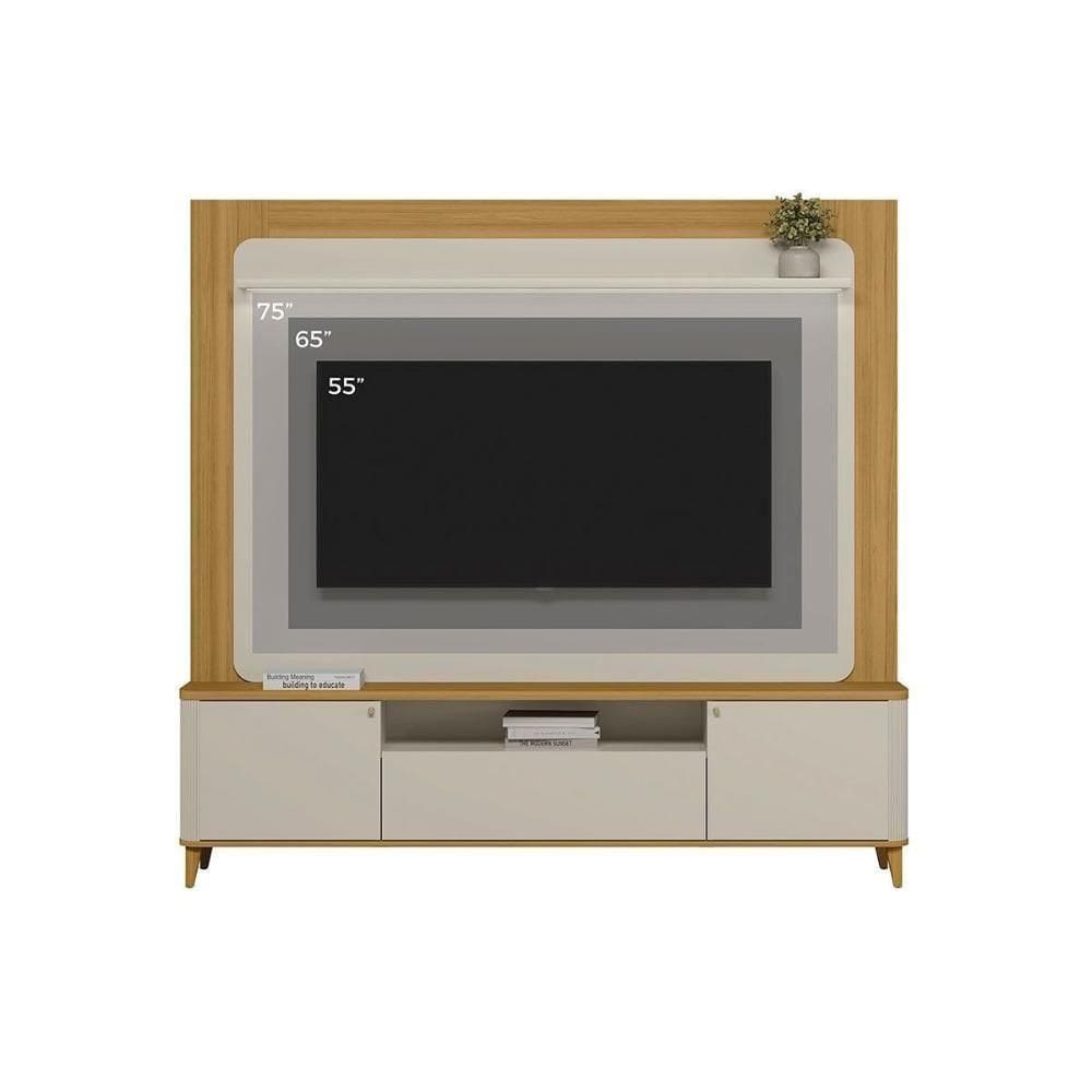 Estante P- Sala Até 70 Pol Munique C- 3 Portas 2 Prateleiras E Led 190x200cm Tauari-off White Fosco - Linea