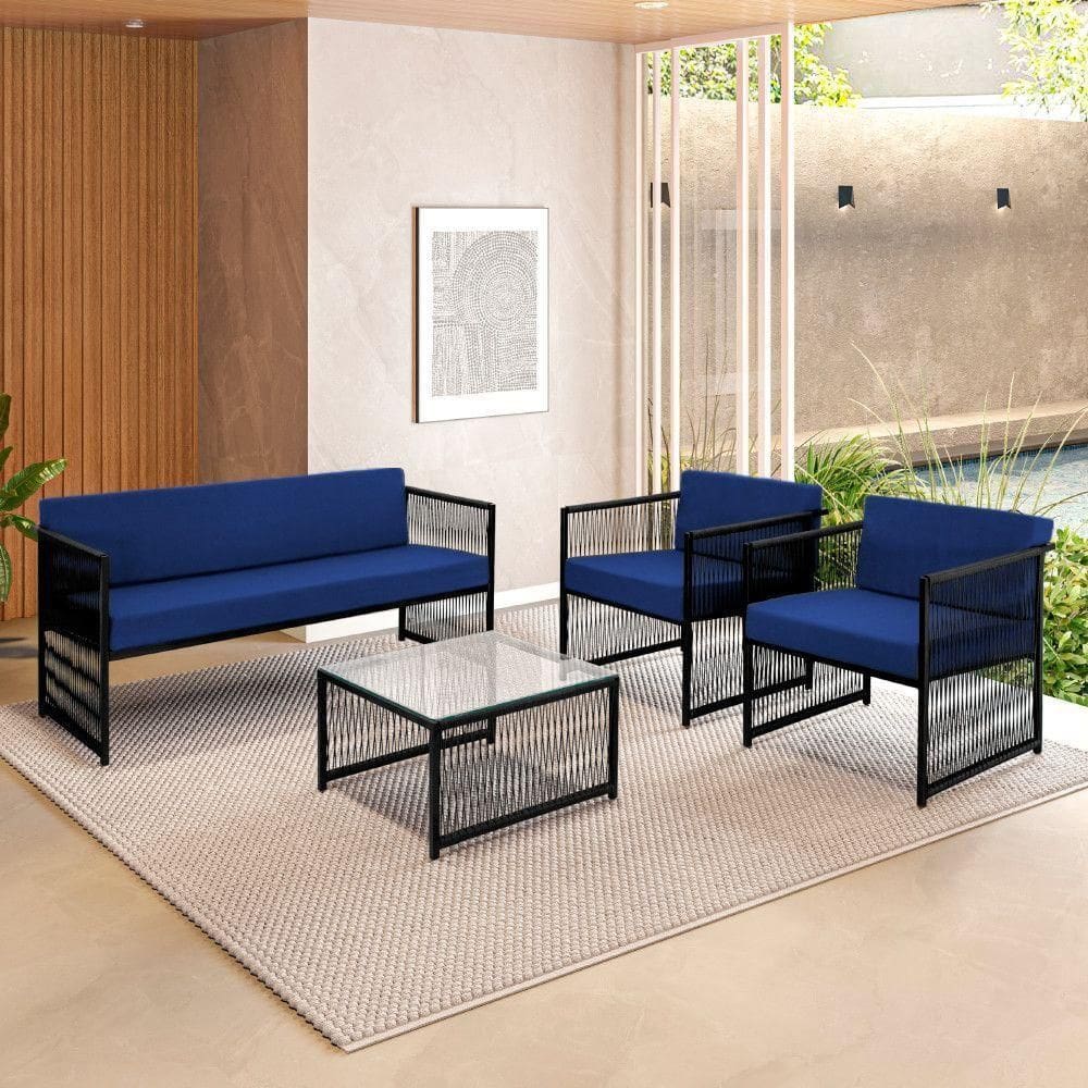 Conjunto Para área Externa De Fibra Sintética Azul