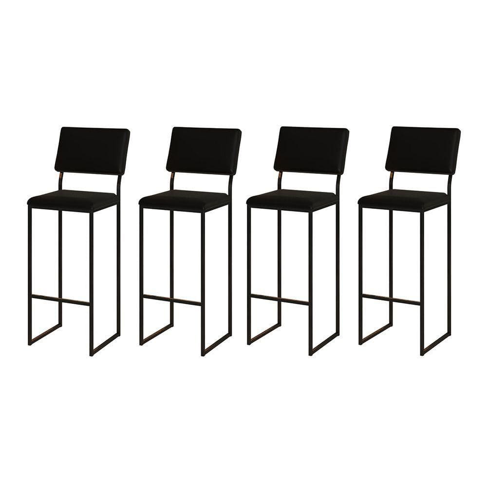 Kit 4 Banquetas Com Encosto Industrial E Moderna Nina Preto E Corino Preto