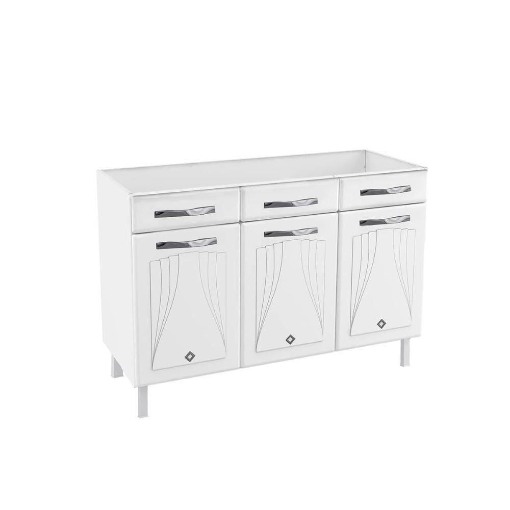 Gabinete P- Pia Cozinha Balcão Star New Aço C- 3 Portas E 3 Gavetas S-tampo 120cm Branco - Telasul