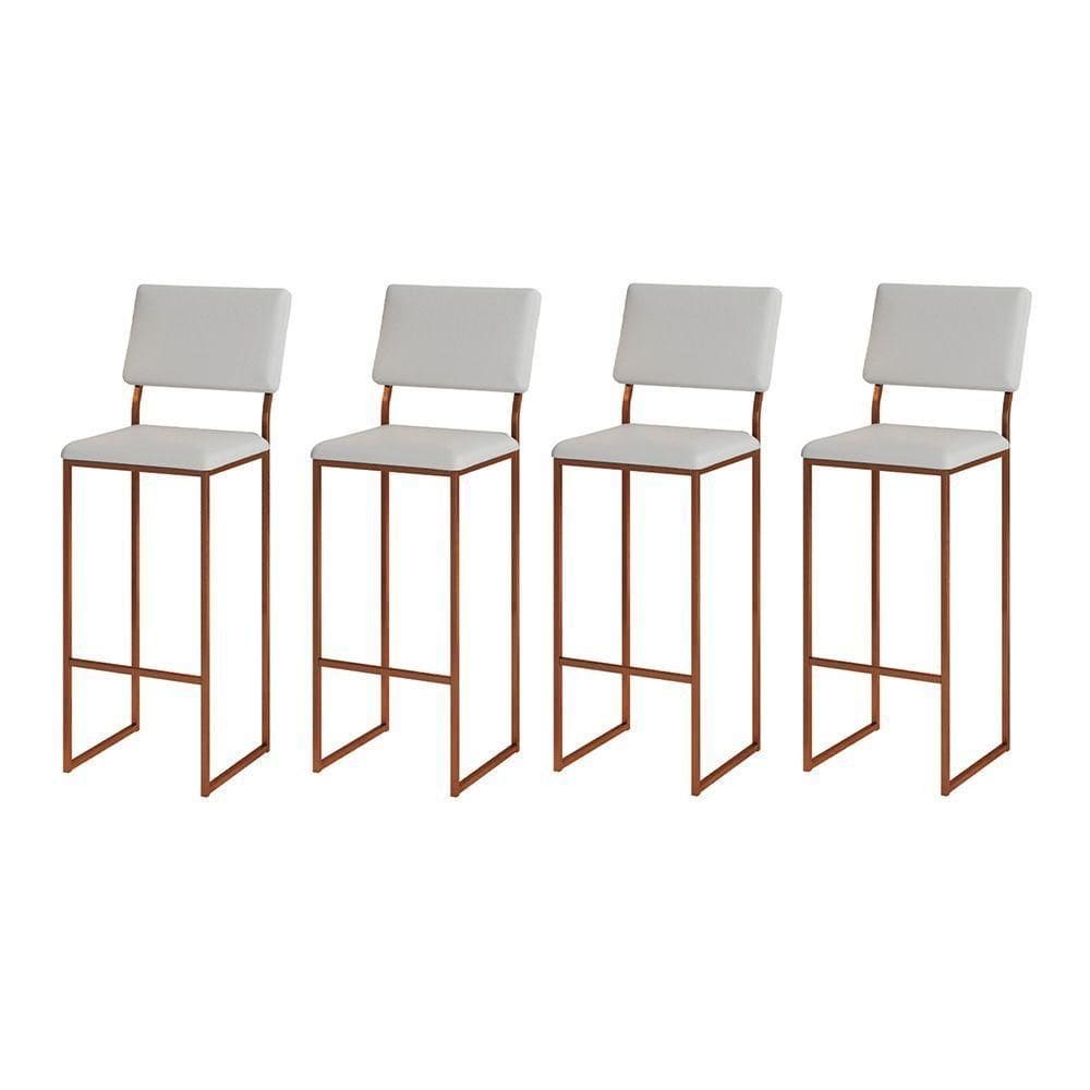 Kit 4 Banquetas Com Encosto Industrial E Moderna Nina Cobre E Corino Branco