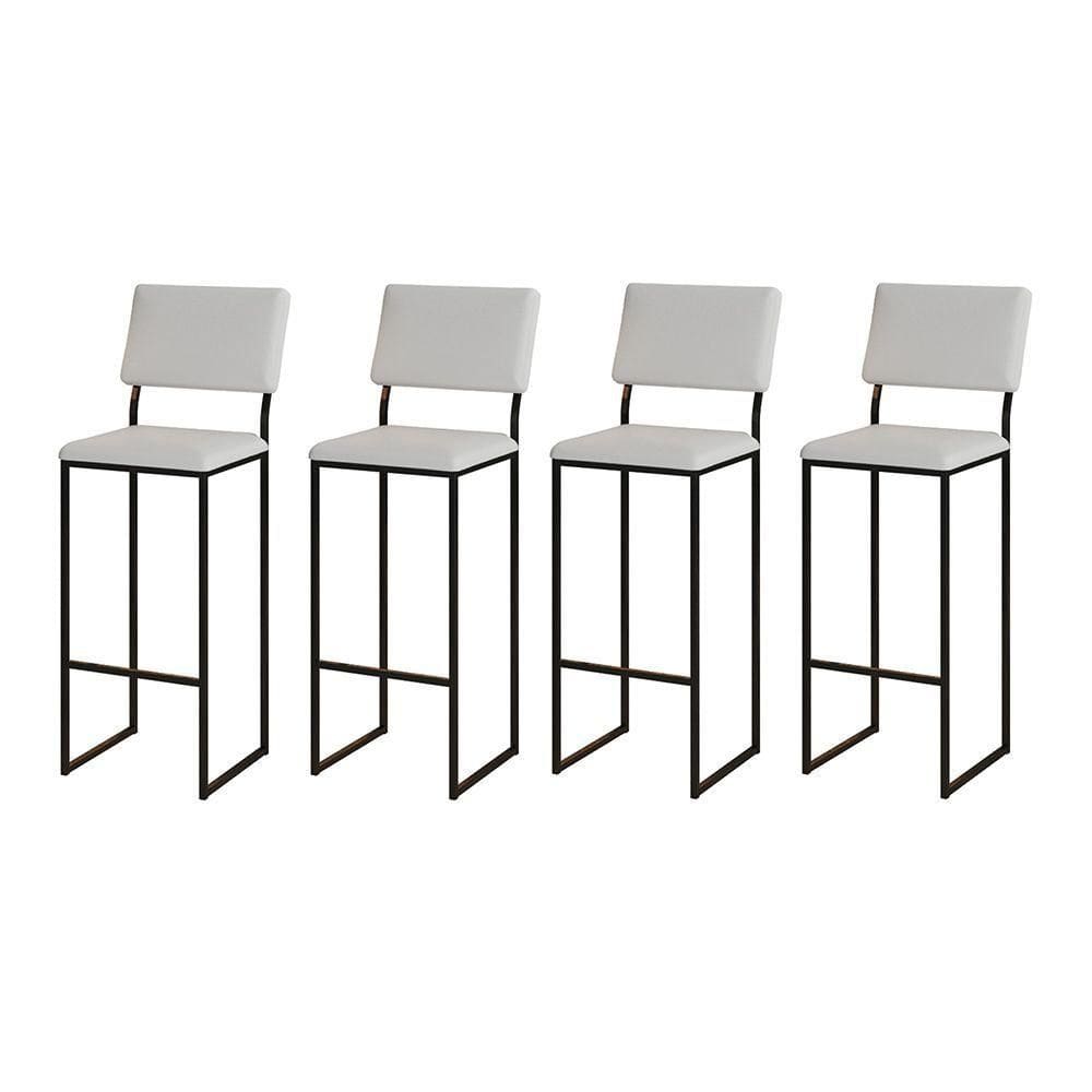 Kit 4 Banquetas Com Encosto Industrial E Moderna Nina Preto E Corino Branco