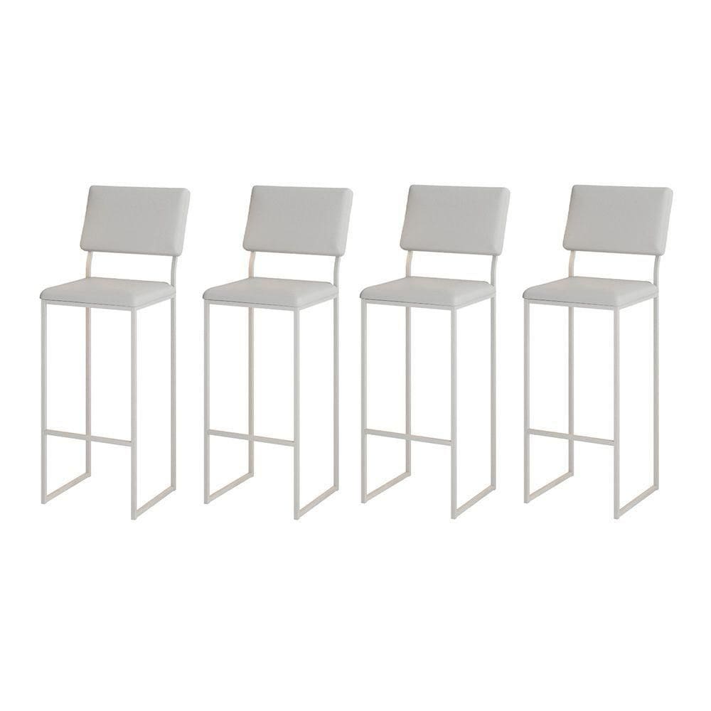 Kit 4 Banquetas Com Encosto Industrial E Moderna Nina Branco E Corino Branco