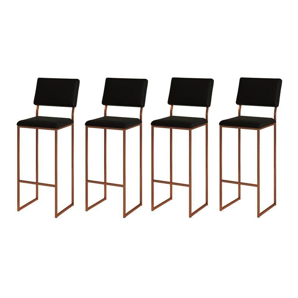 Kit 4 Banquetas Com Encosto Industrial E Moderna Nina Cobre E Corino Preto