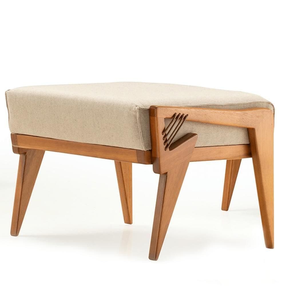 Puff Alva Ozki Madeira Eucalipto Cedro Tecido Bege Corda Couro Reconstituído