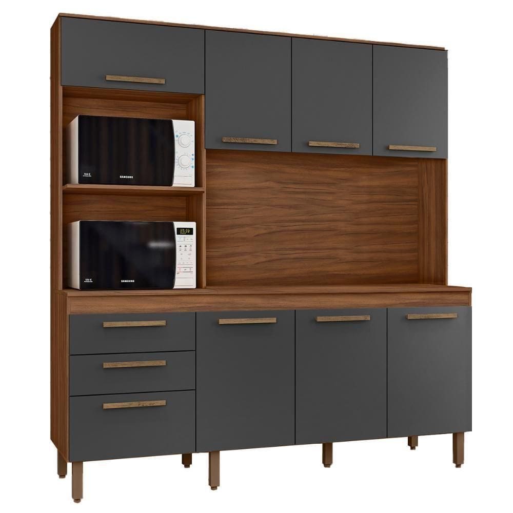 Armario De Cozinha New Jully 184 Cm Com 8 Portas E 2 Gavetas Freijo-chumbo