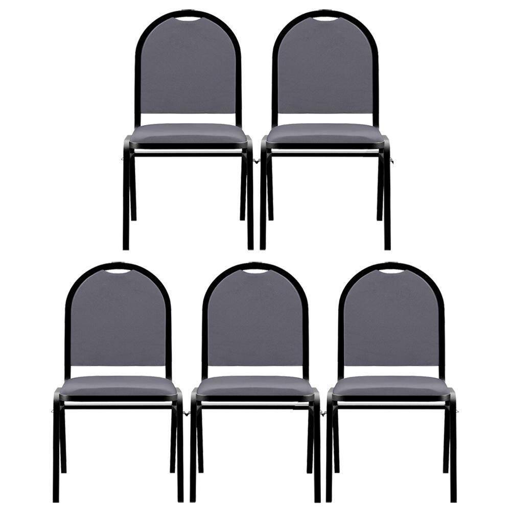 Kit 5 Cadeiras Hoteleiras Auditório Empilhável Sintético M23 Cinza - Mpozenato