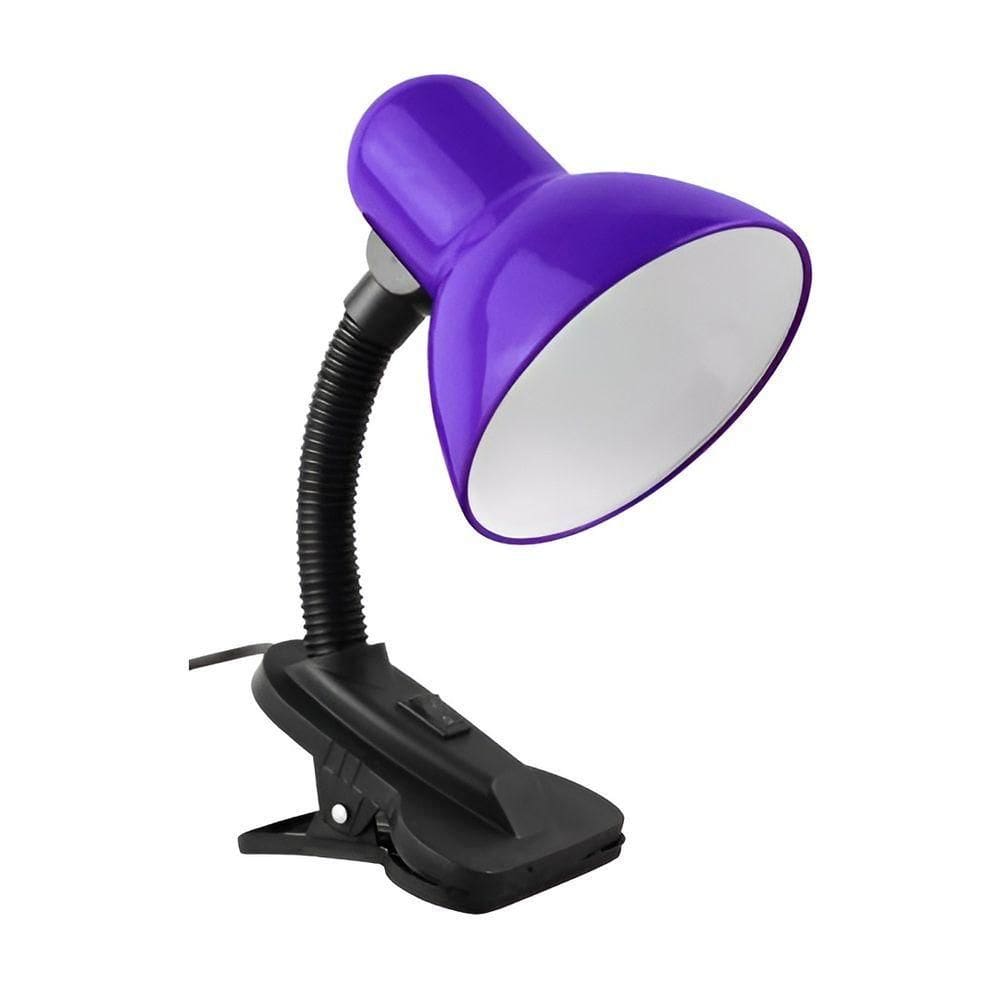Luminária De Mesa Com Presilha Articulada Roxo Entrada E27 Bivolt Para Escritório