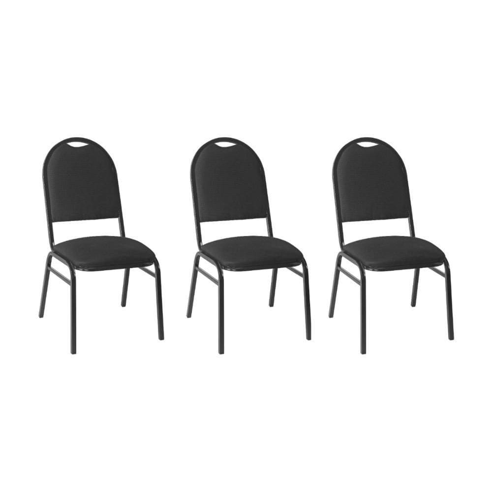 Kit Com 3 Cadeiras De Auditório-escritório Estofadas 44cm Multimóveis Cr25289 Preto