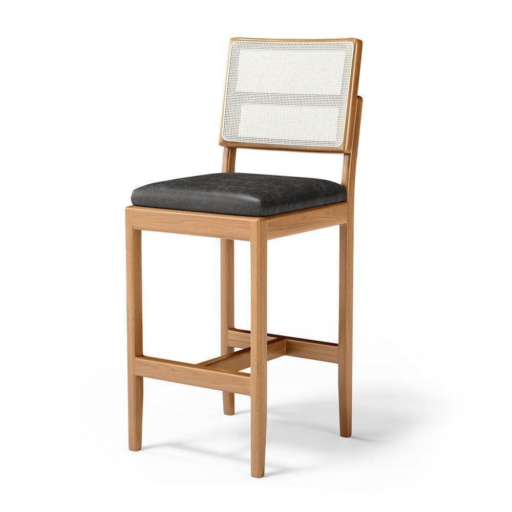 Banqueta Milena Madeira Maciça Assento Estofado Encosto De Tela Sintética Courino Preto 503