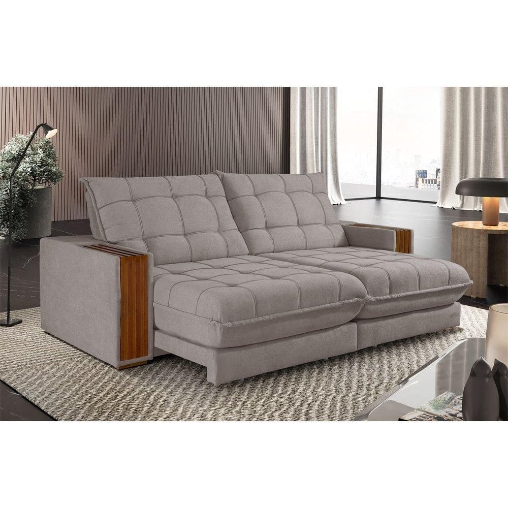 Sofá Retrátil Berlim 2,90m 5 Lugares Molas Ensacadas Txr Bege