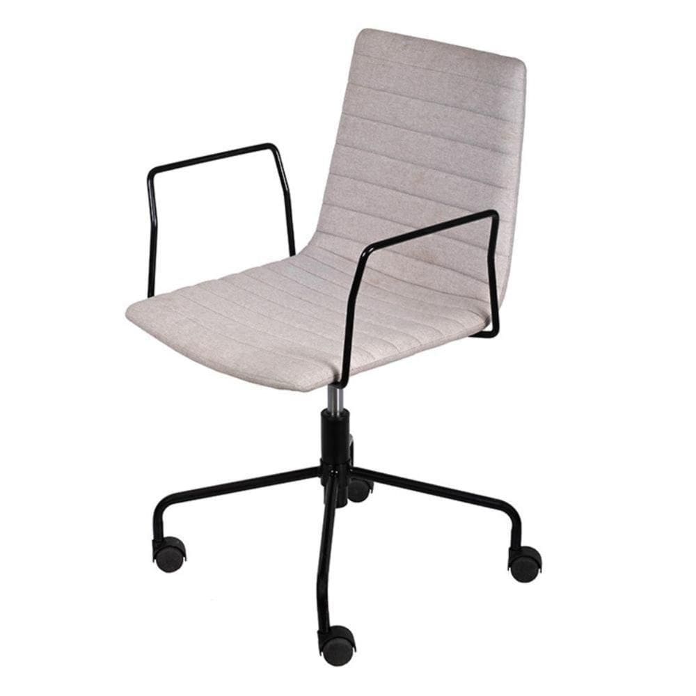 Cadeira Escritório Giratória Baixa Lima Or Design Tecido Bouclé Cinza Base Aço Preto Rodízio Nylon