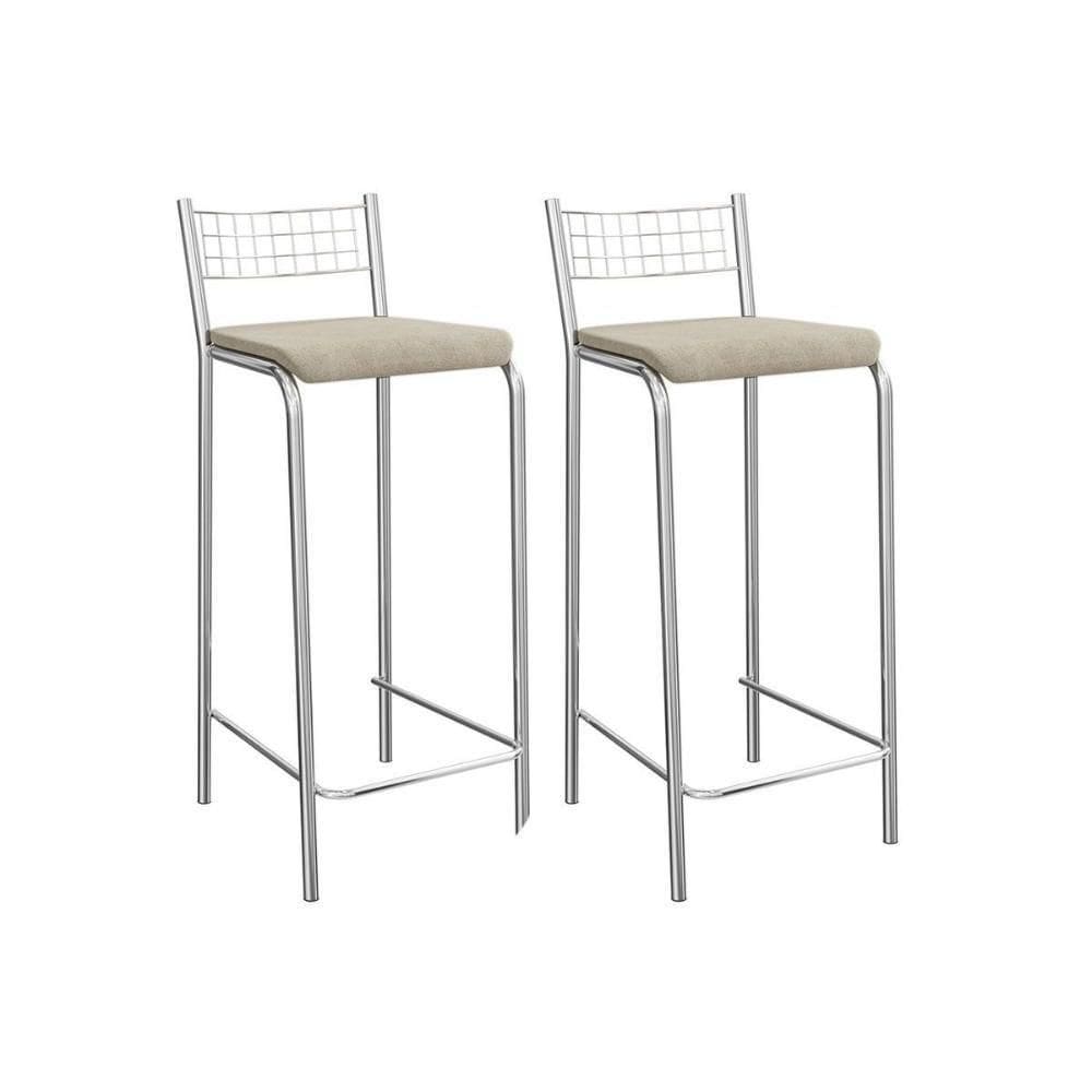 Kit 2 Banqueta De Cozinha Gênova 2b705cr Aço 2 Un Cromado-linho Bege Fendi - Kappesberg