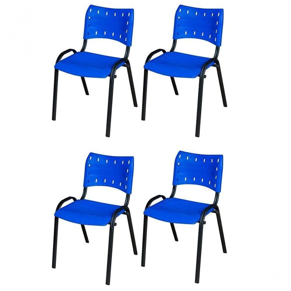 Cadeira Iso Base Preto , Escritório Azul - Kit 4 Un