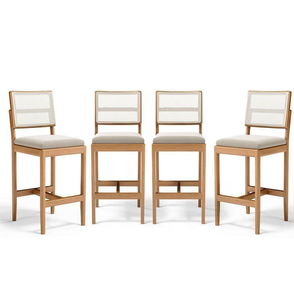 Kit Com 4 Banquetas Milena Madeira Maciça Assento Estofado Encosto De Tela Sintética Veludo Bege 102