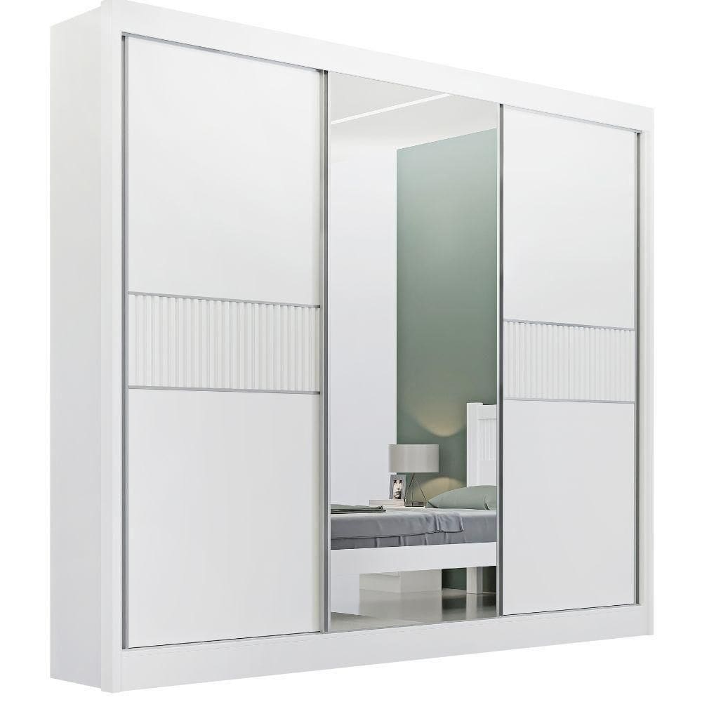 Guarda Roupa Cristal Ripado Branco 3 Portas 6 Gavetas D?doro