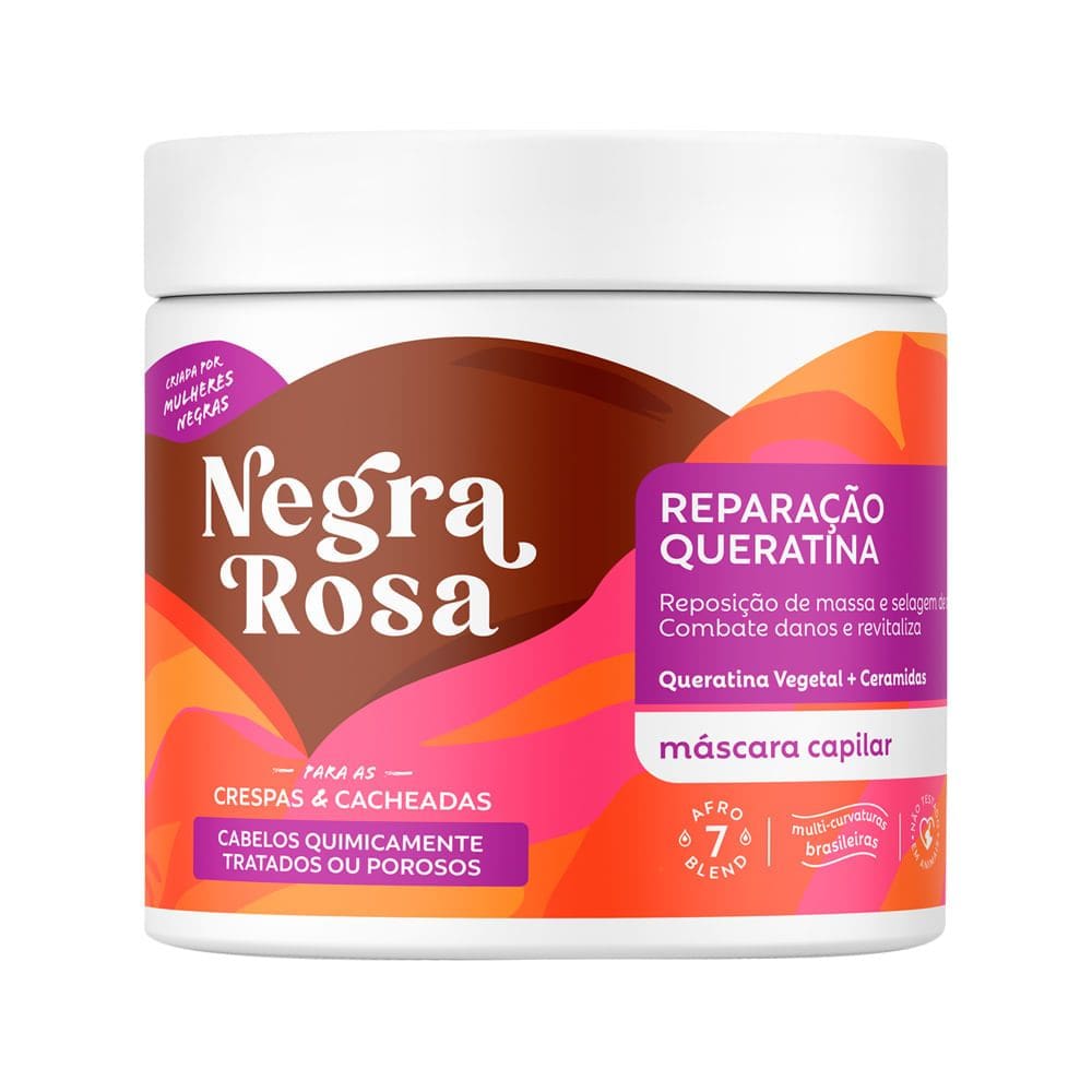 Máscara Capilar Reparação e Queratina Negra Rosa Crespas e Cacheadas 500g