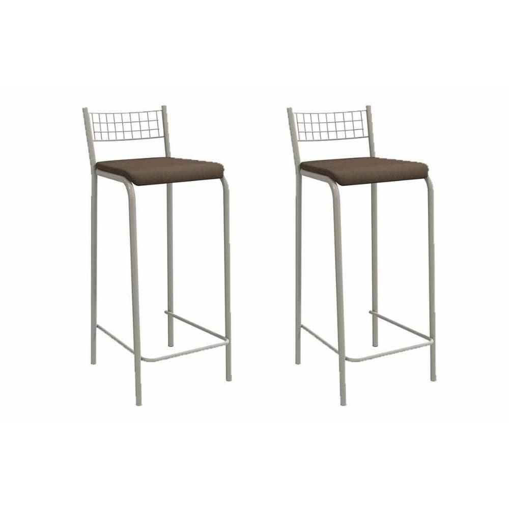 Kit 2 Banqueta De Cozinha Gênova 2b705nk Aço 2 Un Niquel-suede Cappuccino - Kappesberg