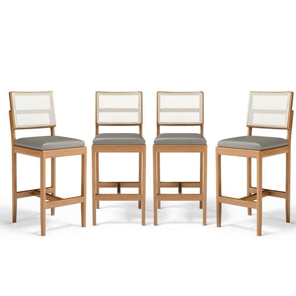 Kit Com 4 Banquetas Milena Madeira Maciça Assento Estofado Encosto De Tela Sintética Veludo Chumbo 109