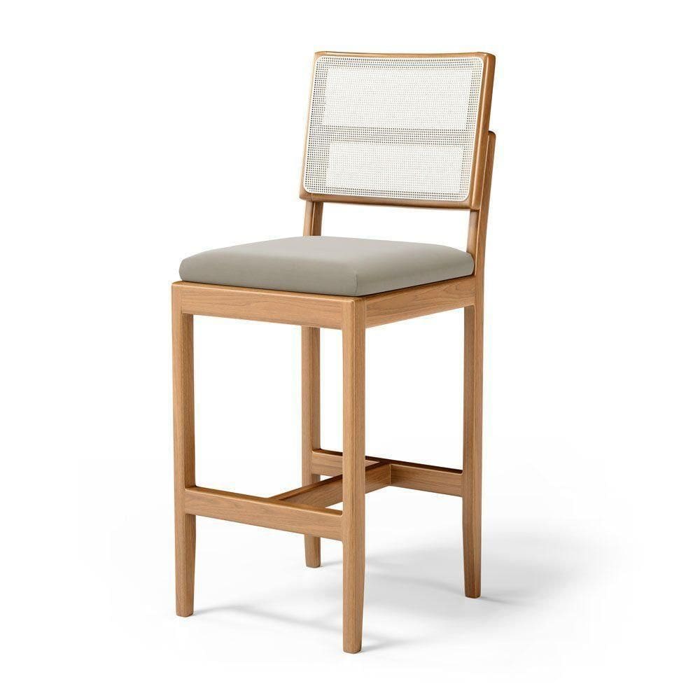 Banqueta Milena Madeira Maciça Assento Estofado Encosto De Tela Sintética Veludo Bege 102