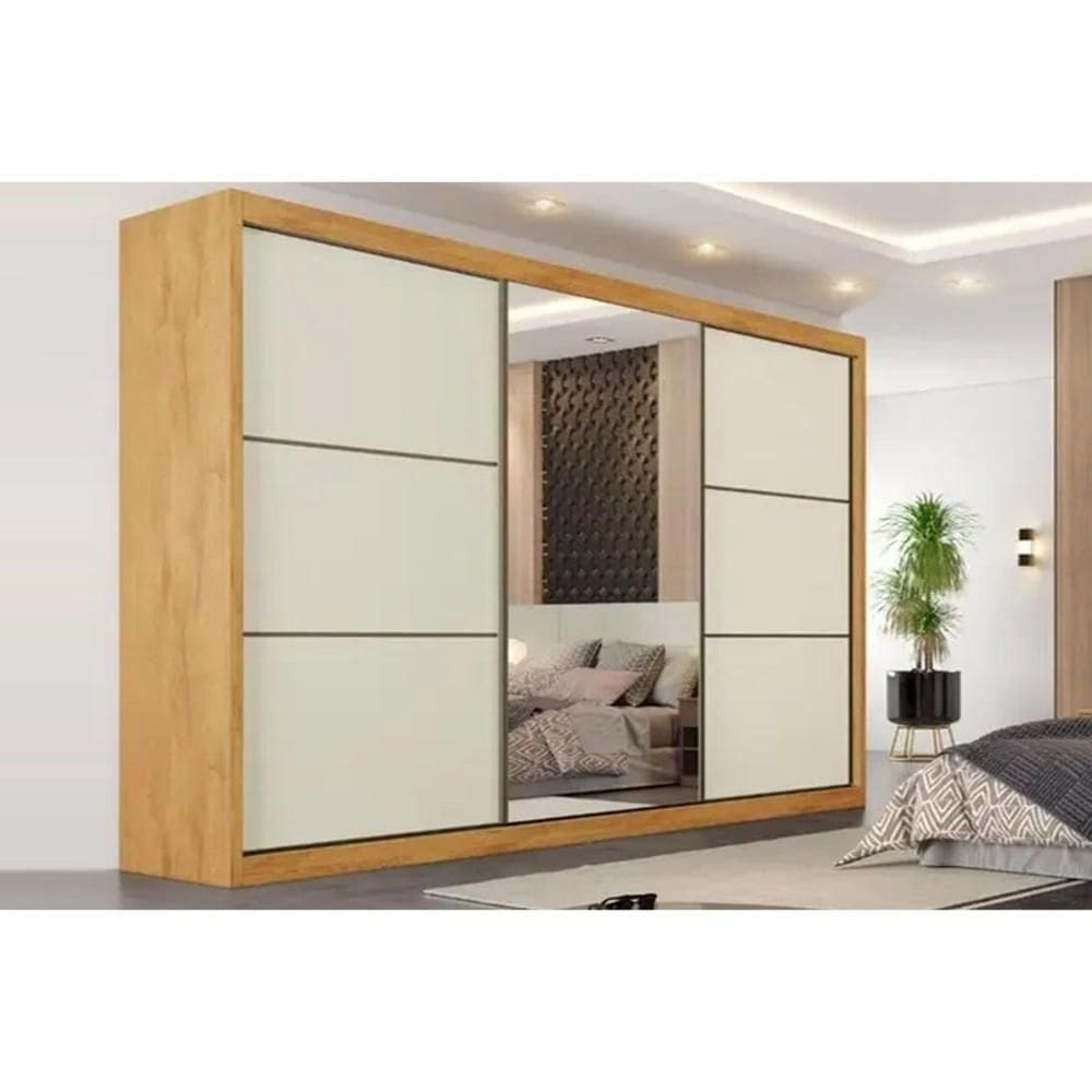 Guarda Roupa Casal Bragança 3 Portas De Coorer (1 C- Espelho) E 6 Gavetas Off White-peroba - Europa