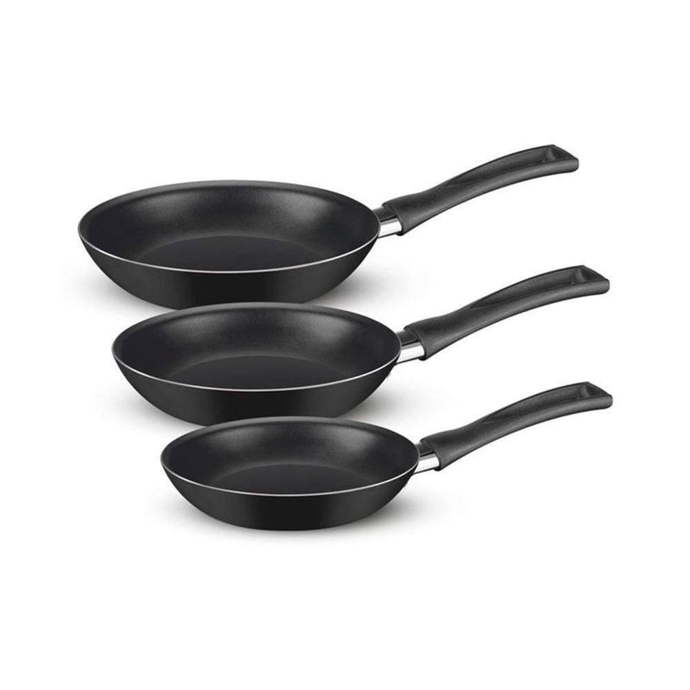 Kit Frigideira Antiaderentes Rochedo Basic Com 3 Peças Preto