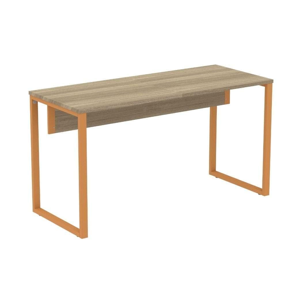 Mesa Escritório P25 Tub Pandin 150 Cm Largura X 70 Cm Profundidade Tampo Mdp Noce Pé Aço Tubular Laranja