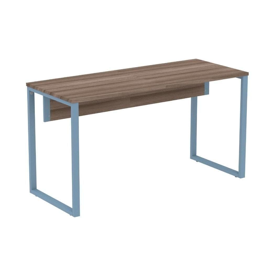 Mesa Escritório P25 Tub Pandin 150 Cm Largura X 70 Cm Profundidade Tampo Mdp Walnut Pé Aço Tubular Azul Dali