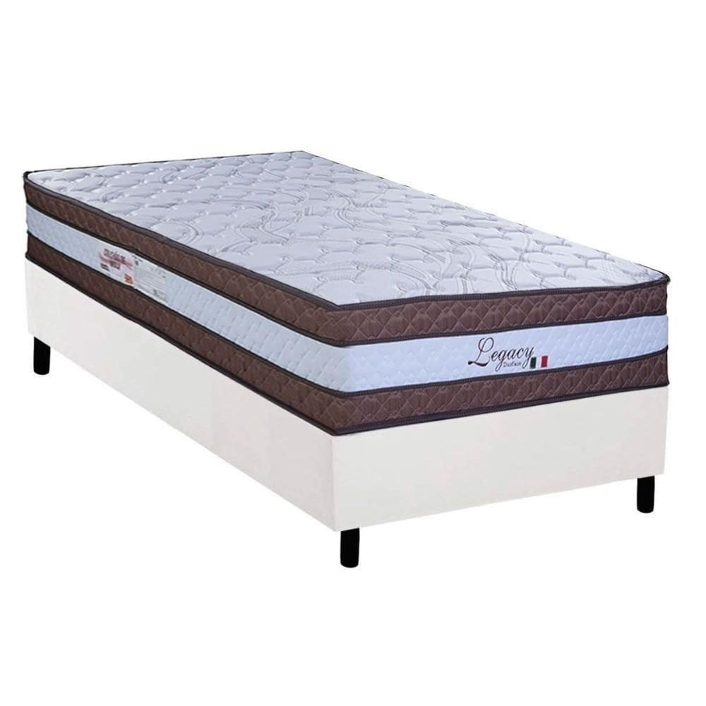 Cama Box Solteiro: Colchão Molas Ensacadas Paropas Legacy White + Base Crc Corano White (88x188)