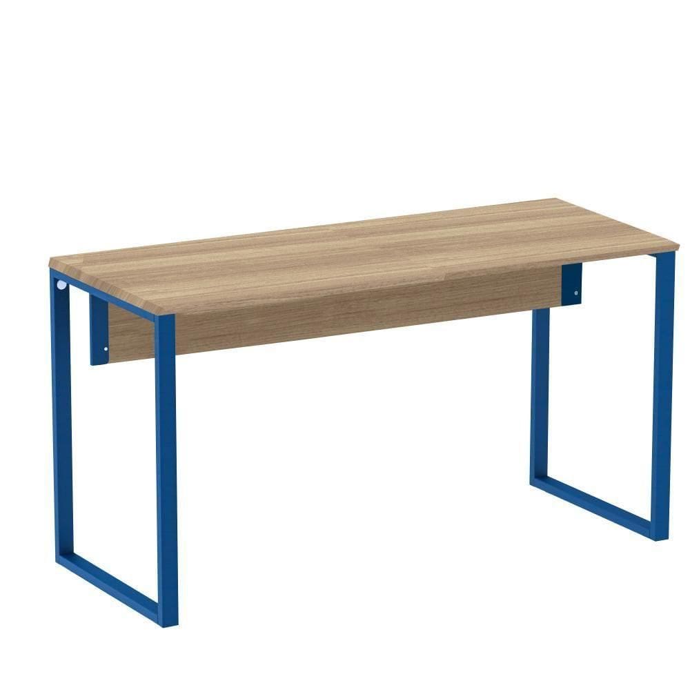Mesa Escritório P25 Tub Pandin 150 Cm Largura X 70 Cm Profundidade Tampo Mdp Noce Pé Aço Tubular Azul