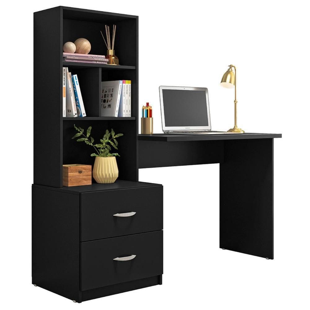 Mesa Escrivaninha Com Estante Livreiro 138cm Jay Preto Z49 - Mpozenato