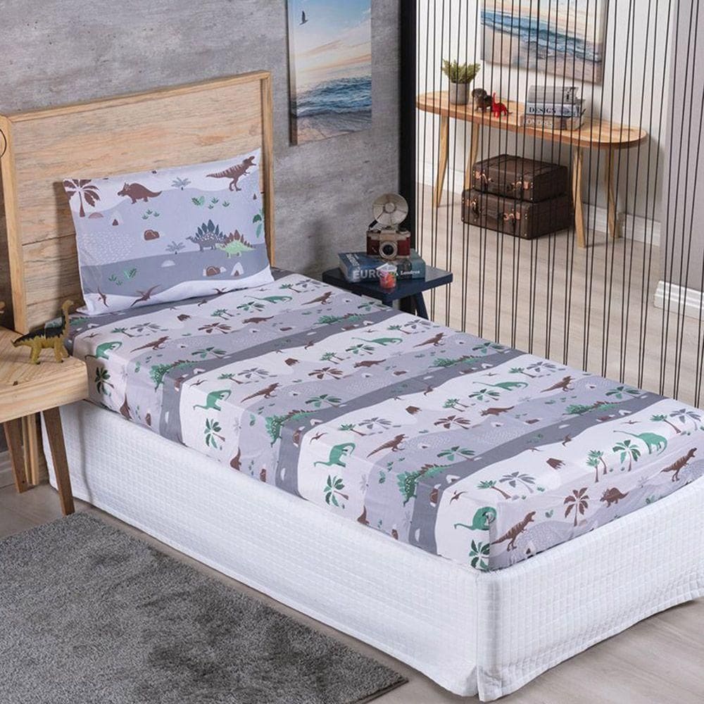 Jogo De Cama Lençol Solteiro Alegria 2 Peças Dinossauro - 100% Poliéster