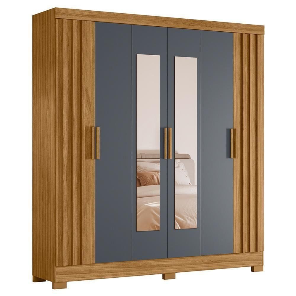 Guarda Roupa Casal Valença 6 Portas Ripado Freijó/cinza Com Espelho - Moval