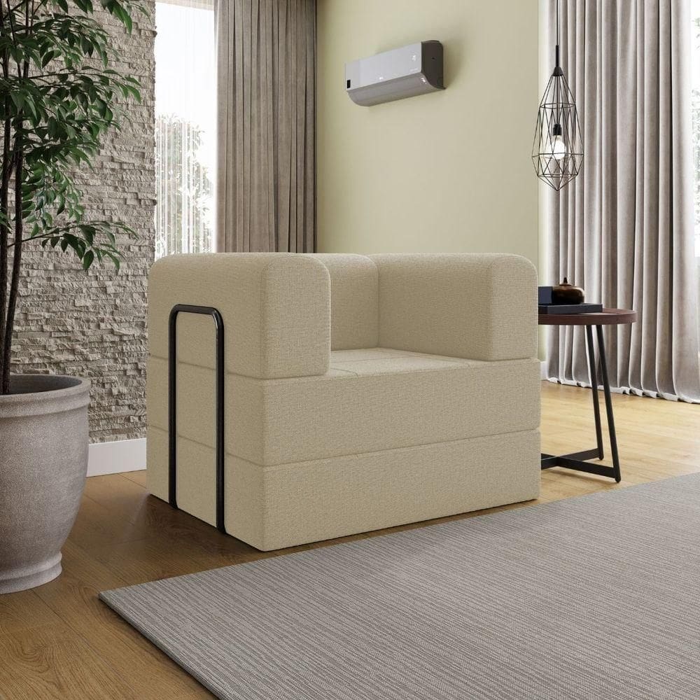 Poltrona Decorativa Berlim Modular Sala Linho Para Sala linho Bege