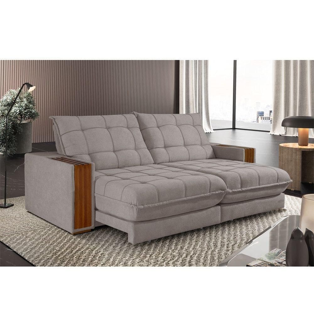 Sofá Retrátil Berlim 2,10m 3 Lugares Molas Ensacadas Txr Bege