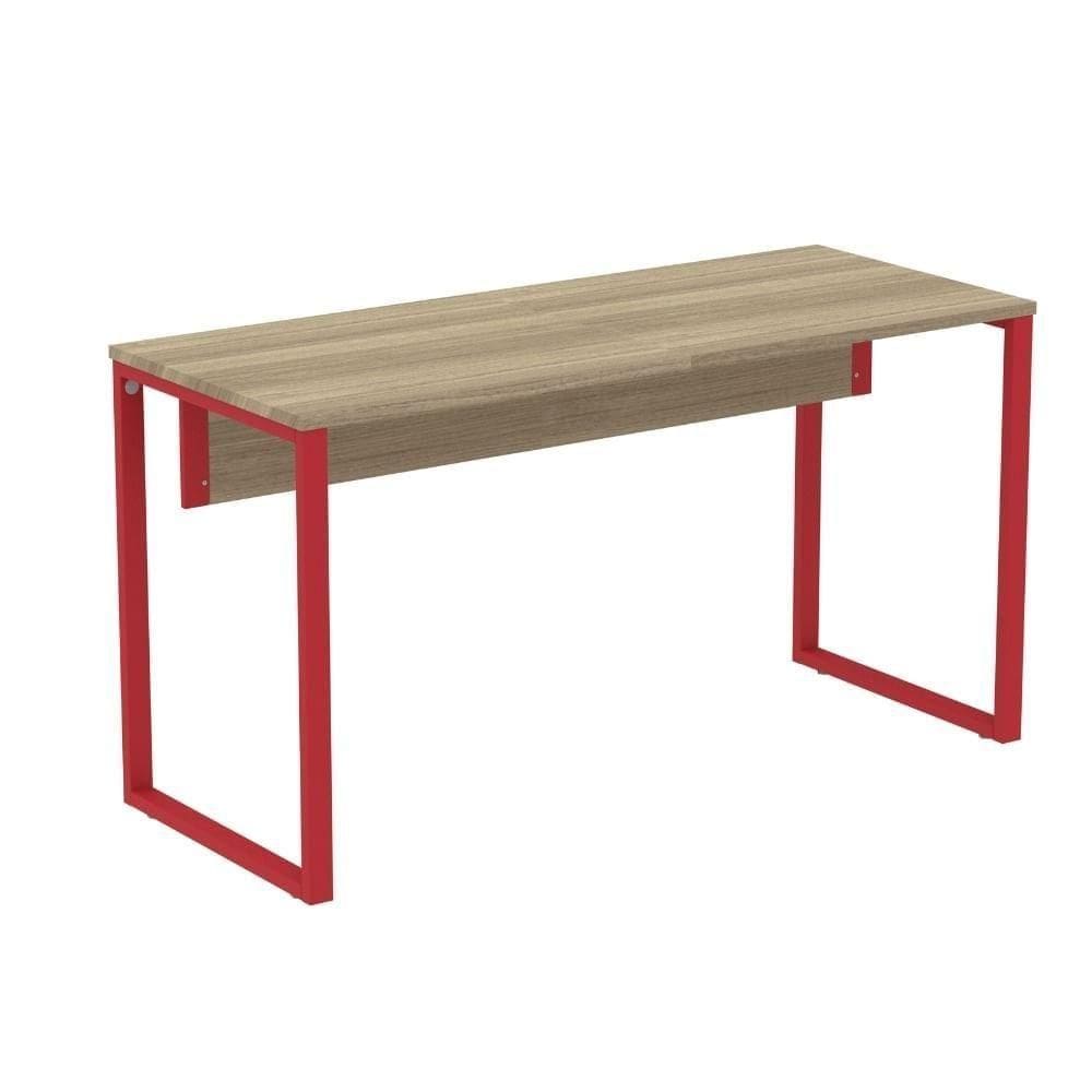 Mesa Escritório P25 Tub Pandin 170 Cm Largura X 70 Cm Profundidade Tampo Mdp Noce Pé Aço Tubular Vermelho