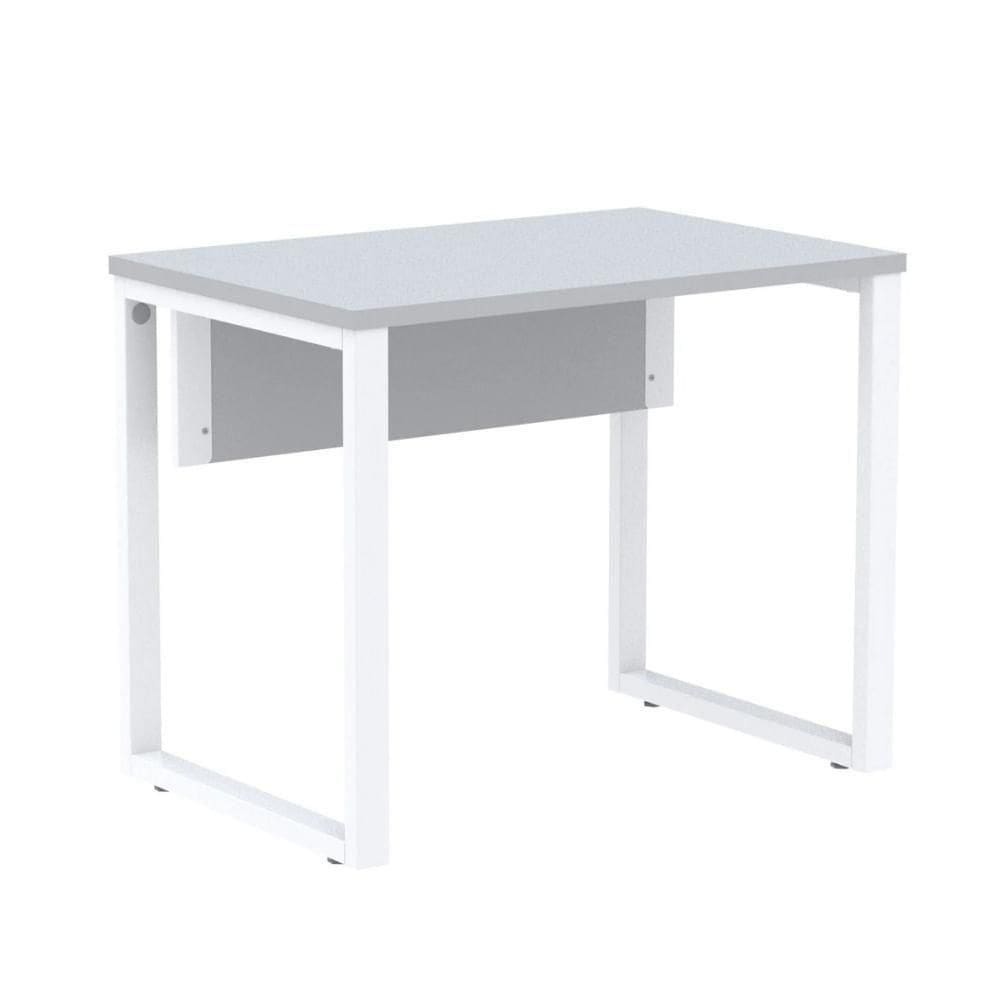 Mesa Escritório P25 Tub Pandin 90 Cm (larg) Tampo Mdp Cinza Pé Aço Tubular Branco