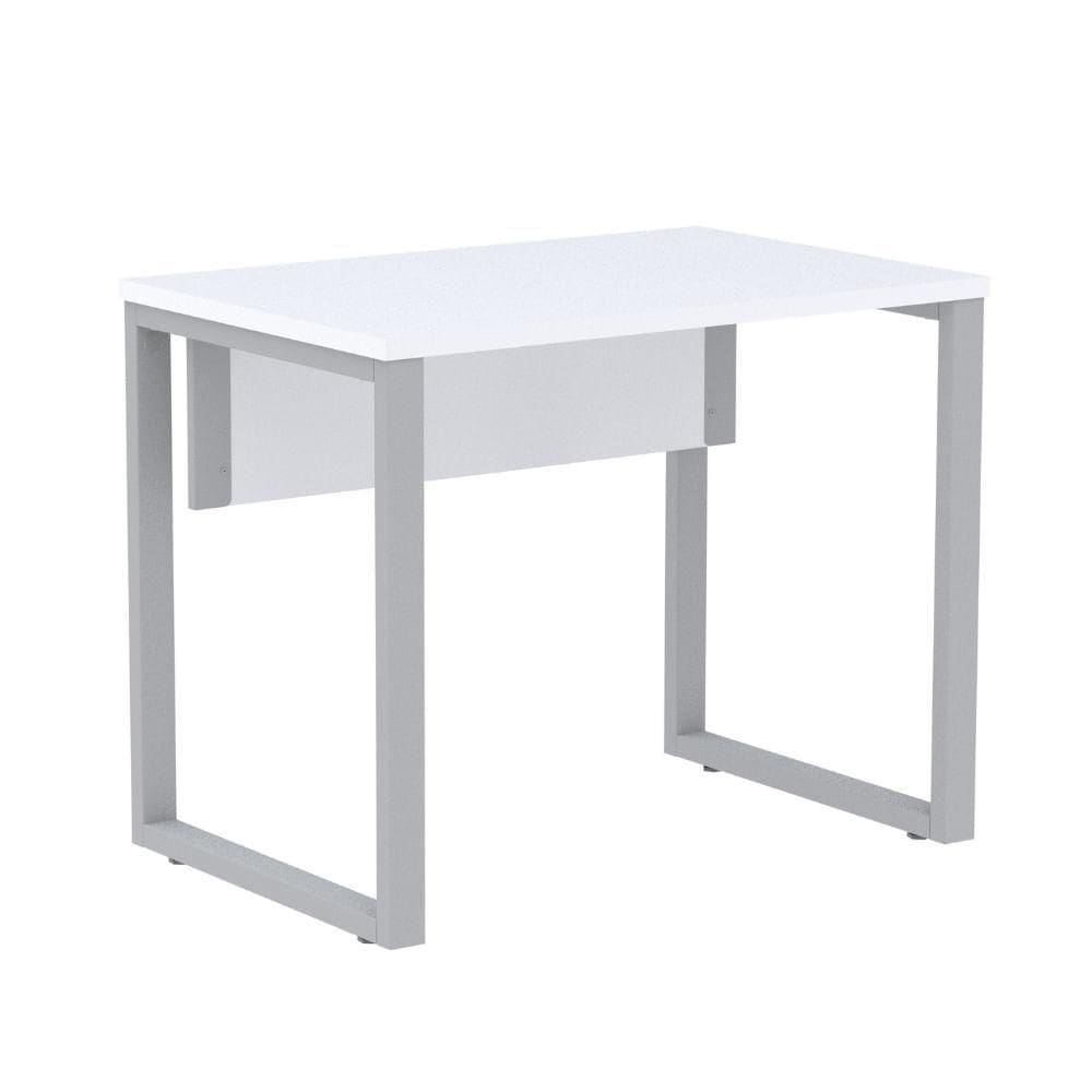 Mesa Escritório P25 Tub Pandin 90 Cm (larg) Tampo Mdp Branco Pé Aço Tubular Cinza