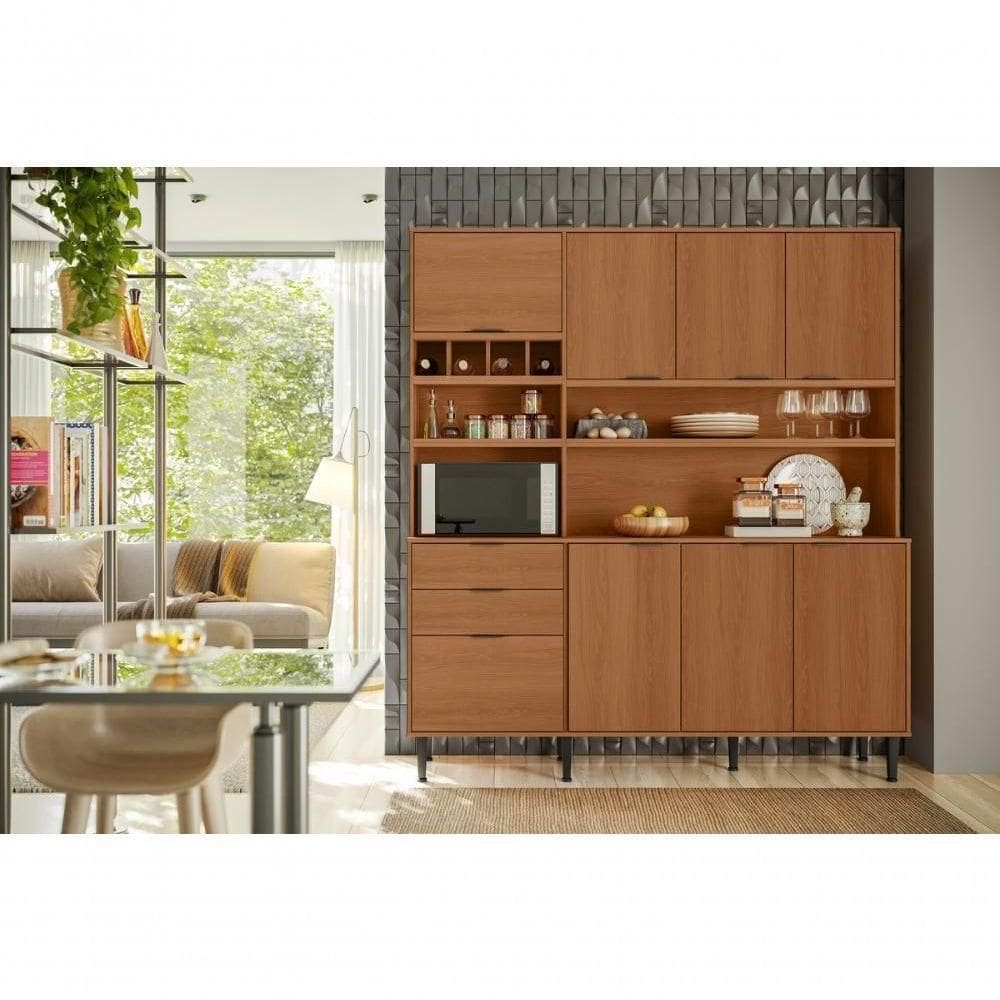 Cozinha Praga 7 Portas 3 Gaveteiros Com Espaço Para Microondas E Vinhos - Jequitiba