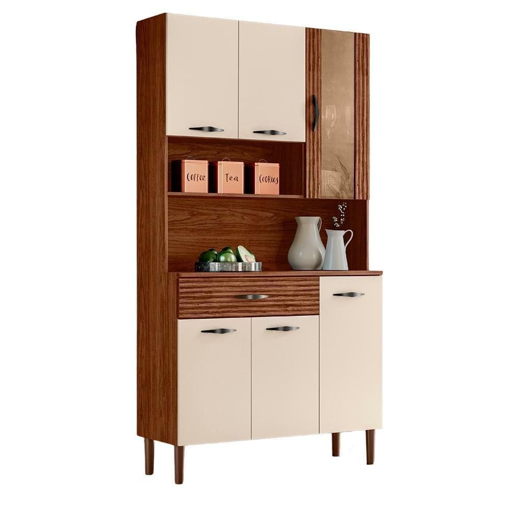 Kit Cozinha 6 portas 1 gaveta 91 Cm Golden Ktp Nogueira Off White Cp Ripado