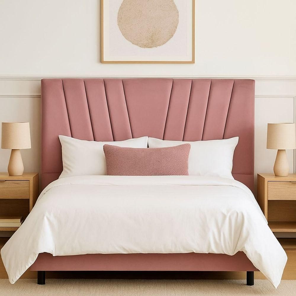 Cabeceira Cama Box Solteiro 90 Cm Noah Em Linho Com Frame Cor:rosê