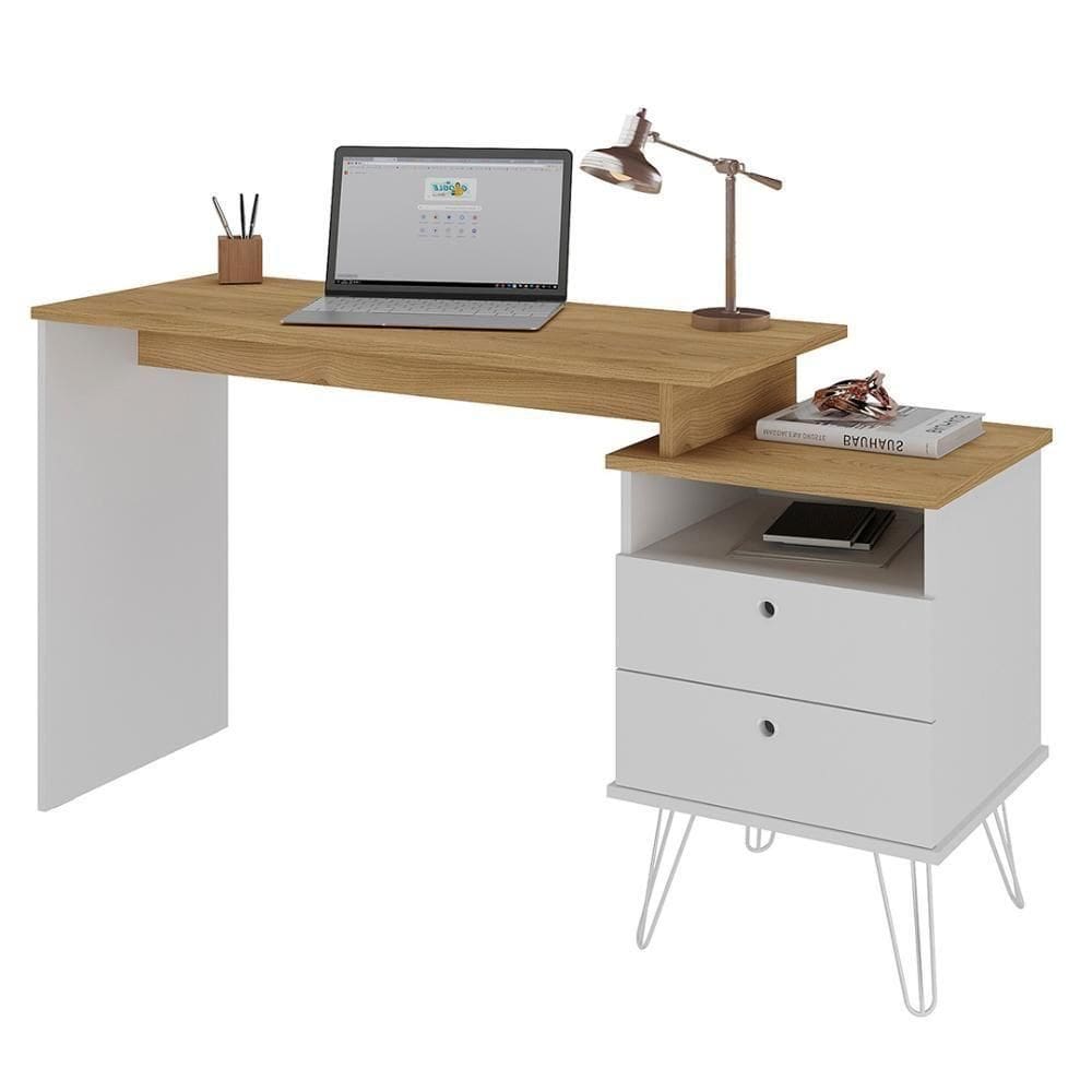 Mesa Escrivaninha Industrial 2 Gavetas Lux A06 Olmo/branco - Mpozenato