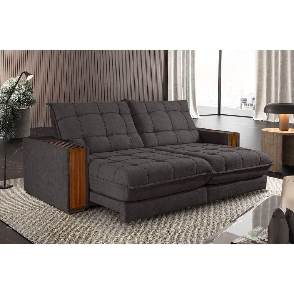 Sofá Retrátil Berlim 2,90m 5 Lugares Molas Ensacadas Txr Marrom