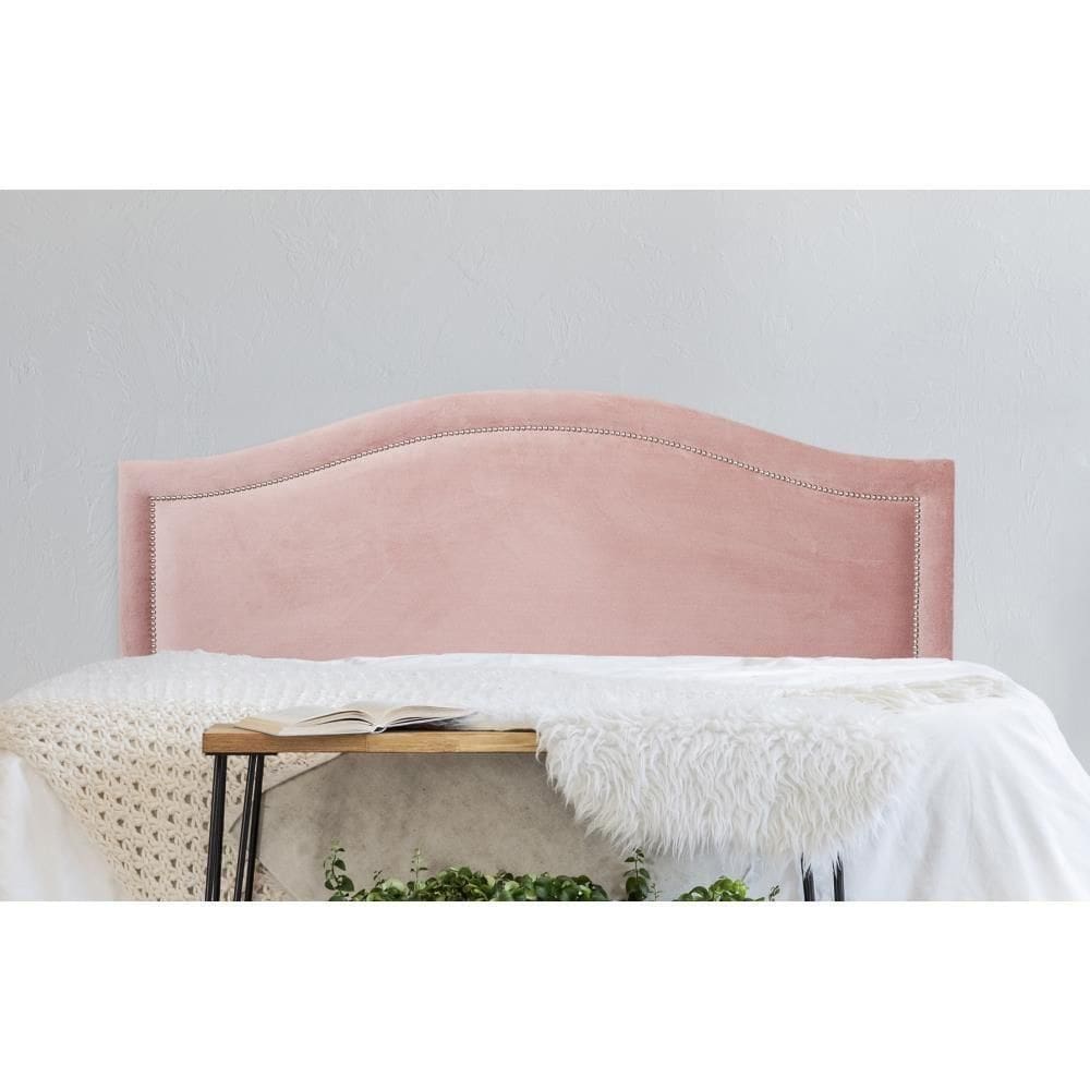 Cabeceira Queen Curva Luxo 160x60 Veludo Rosê - Tachas Prata