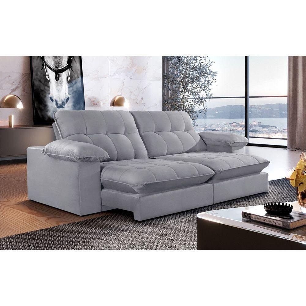 Sofá Retrátil Juiz De Fora 2,30m 4 Lugares Molas Ensac. Txr Prata