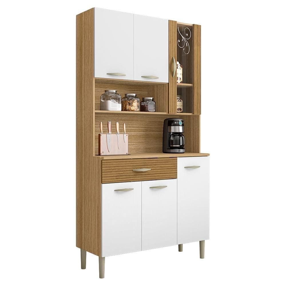 Kit Cozinha 6 portas 1 gaveta 91 Cm Golden Ktp Freijo Supremo Cp Ripado