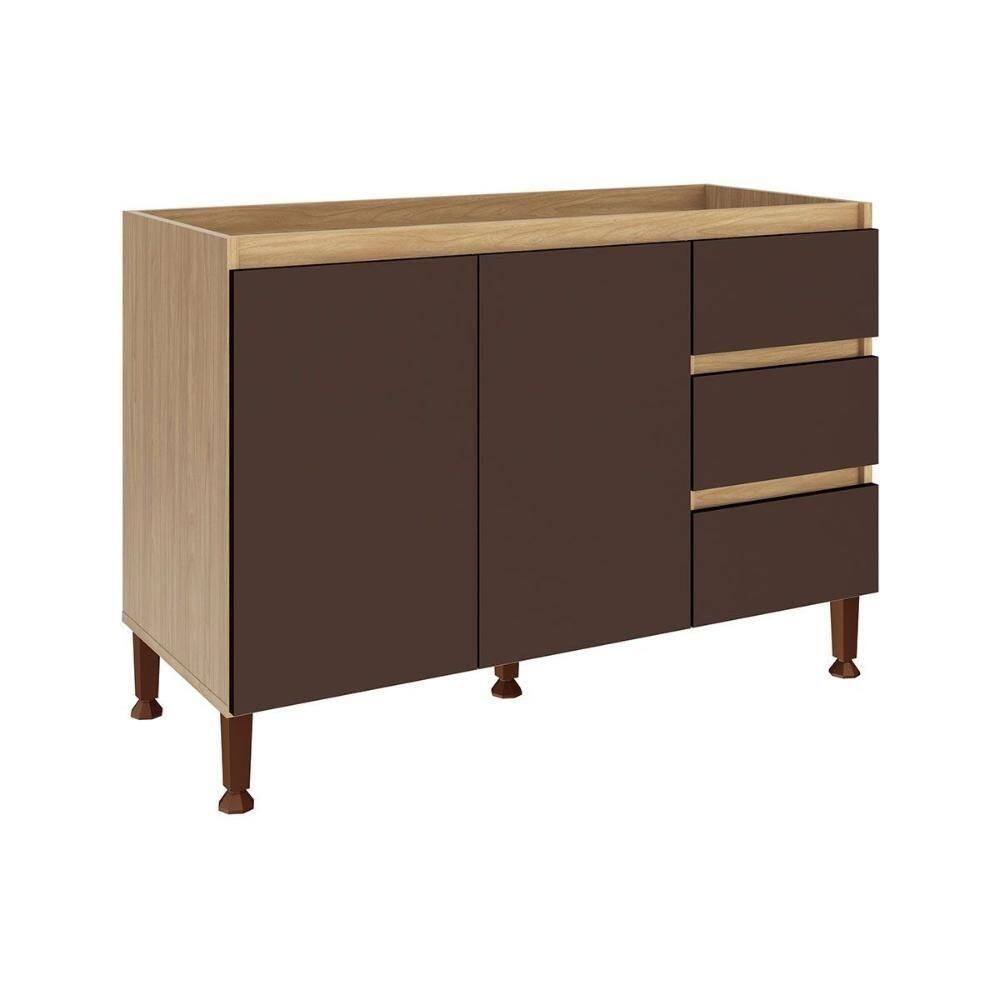 Balcão De Cozinha Modulado Rebeca C- 2 Portas E 3 Gavetas S- Tampo 120cm -avelã - Movelbento