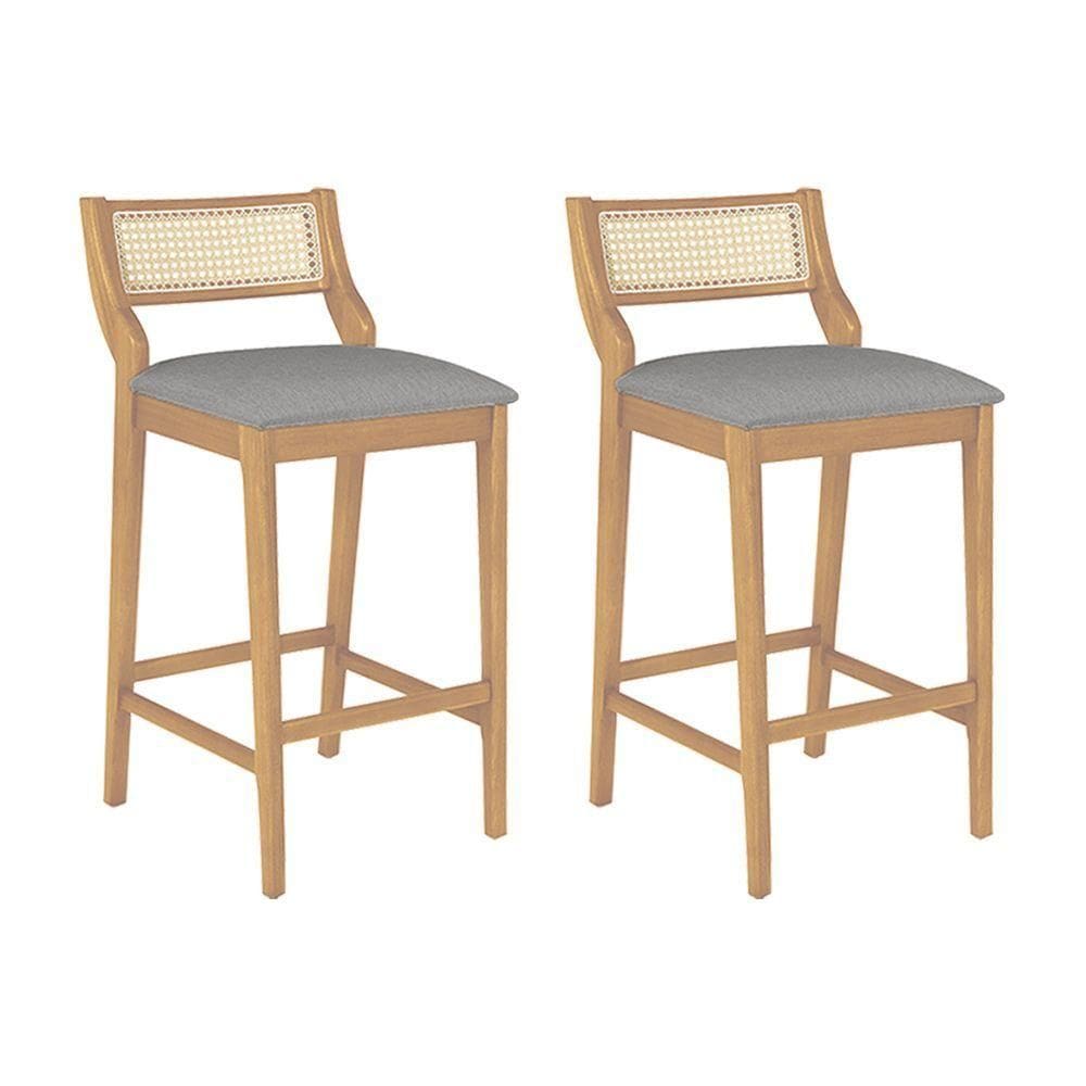 Conjunto 2 Banquetas Lagum Jequitibá Terra Assento Linho Bege Premium Palha Sextavada