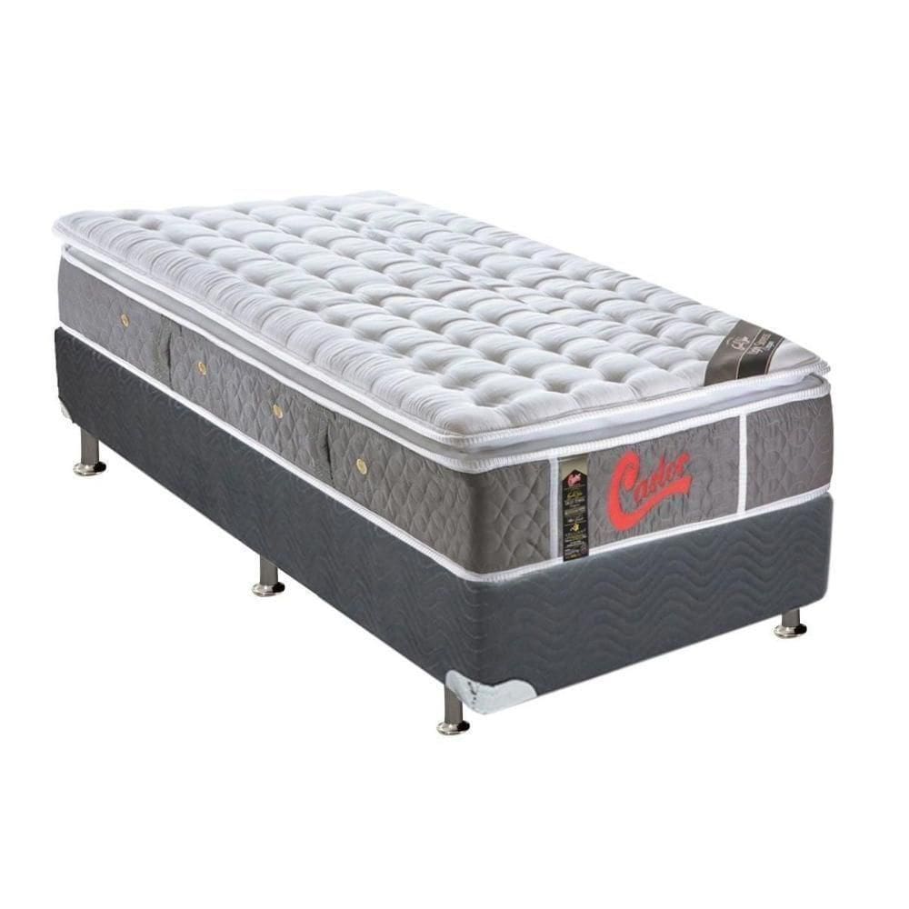 Cama Box Solteiro: Colchão Molas Ensacadas Castor Light Oxygen New + Base Crc Suede Gray (88x188)